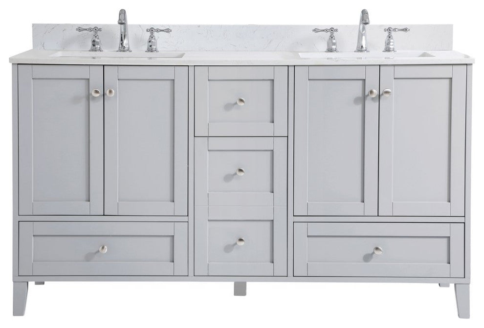 Elegant VF18060DGR-BS 60"Double Bathroom Vanity, Gray With Backsplash