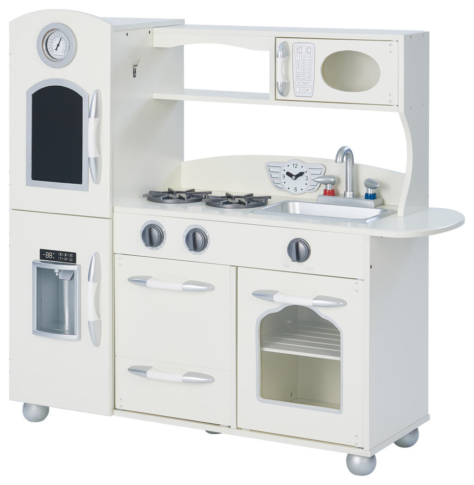 Wooden Play Kitchen Cooking Playset, White