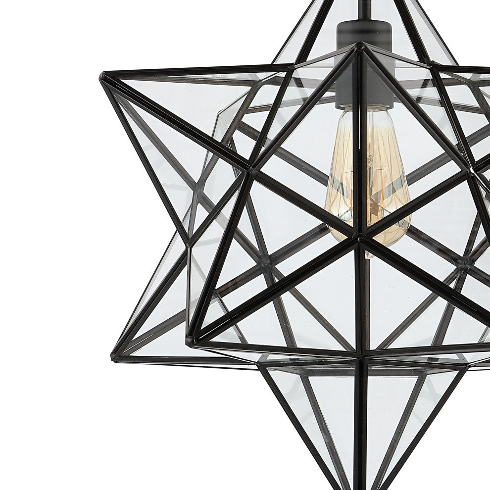 Ava 14.5" 1-Light Farmhouse Bohemian Iron/Glass LED Semi Flush Mount,Black/Clear