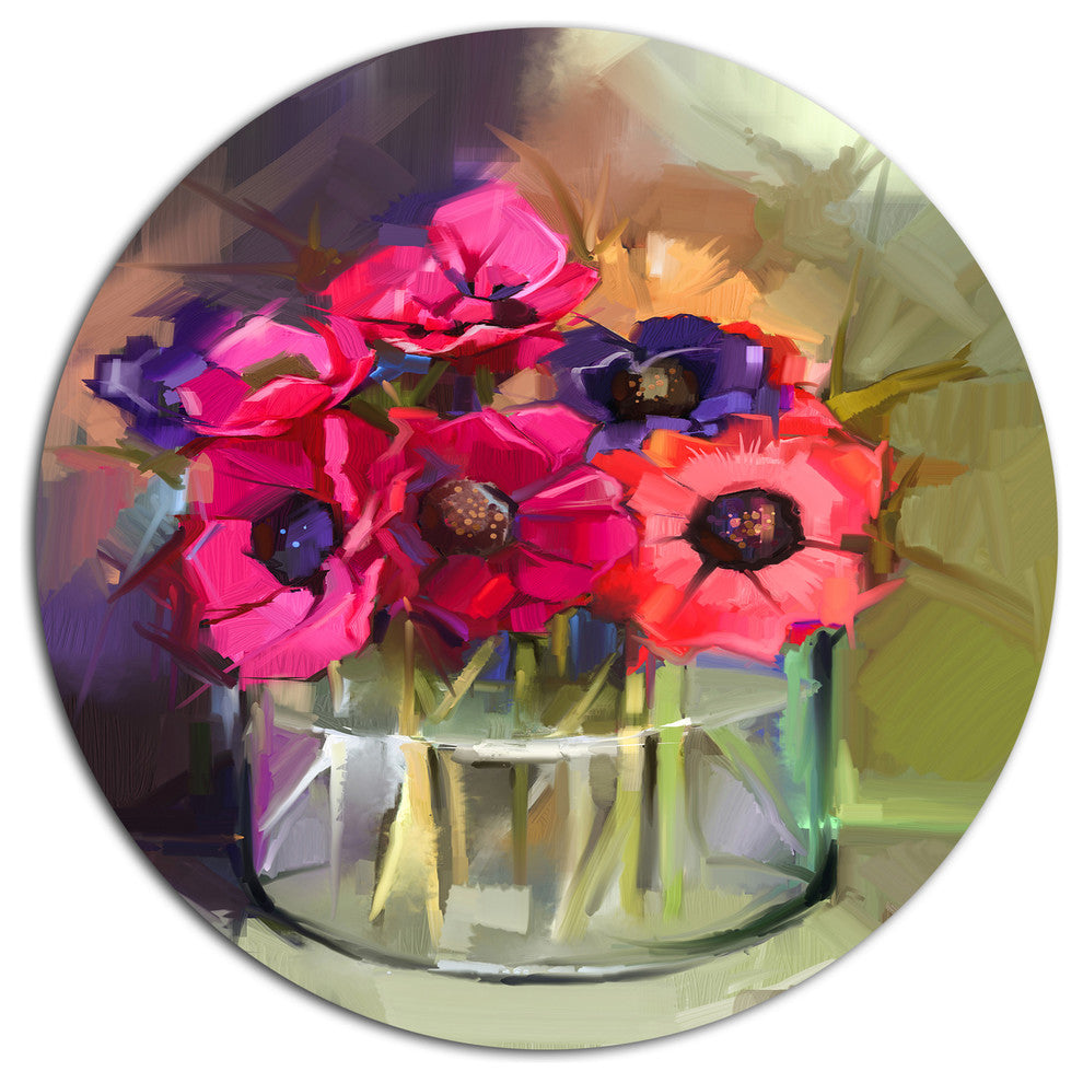 Red Anonymous Flower Bouquet, Modern Floral Round Wall Art, 11"