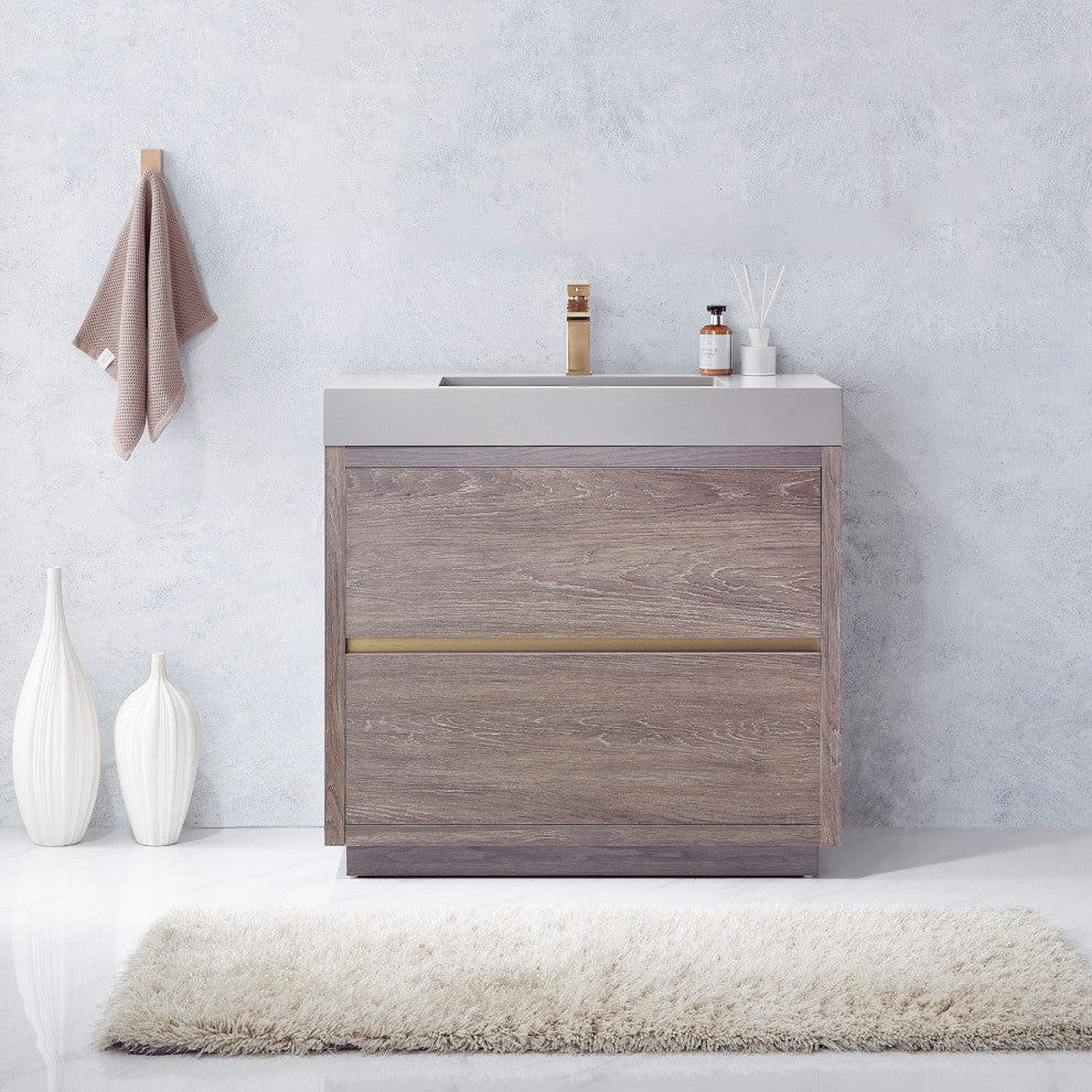 Huesca Bath Vanity in North Carolina Oak, 36", Without Mirror
