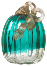 Handblown Turquoise Crackle Oblate Glass Pumpkin