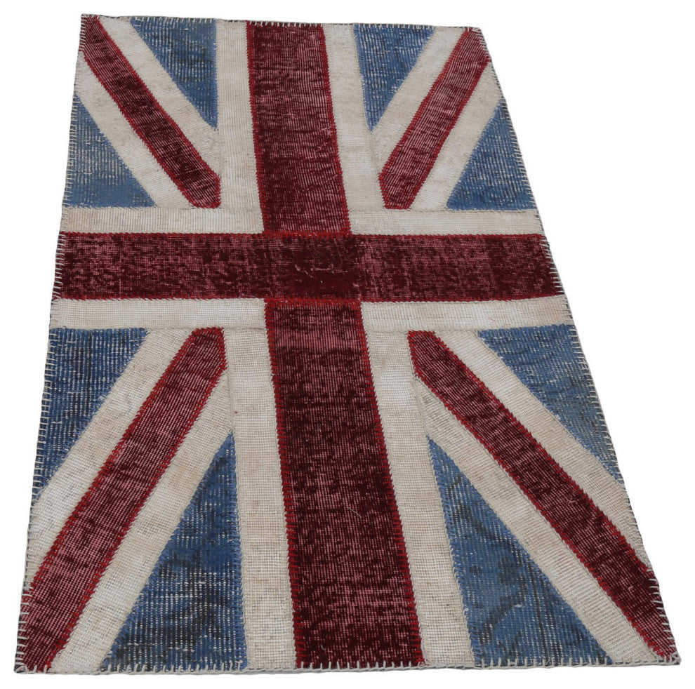 Rug N Carpet - Hand-knotted Turkish 2' 10'' x 5' 0'' Flag Patchwork Rug