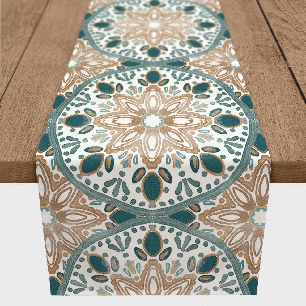 Faded Medallion Pattern 16x72 Cotton Twill Runner
