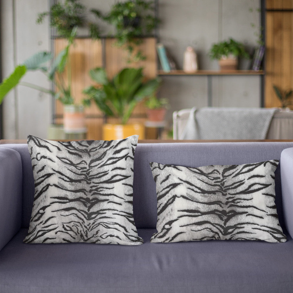 Plutus Black and White Zebra Faux Fur Throw Pillow, 24" x 24"