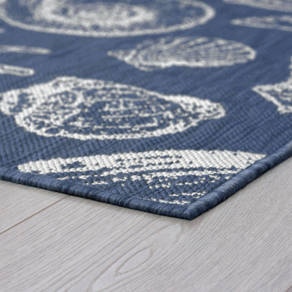 Sanibel Novelty Coastal Navy/Cream Rectangle Indoor/Outdoor Area Rug, 5'x7'