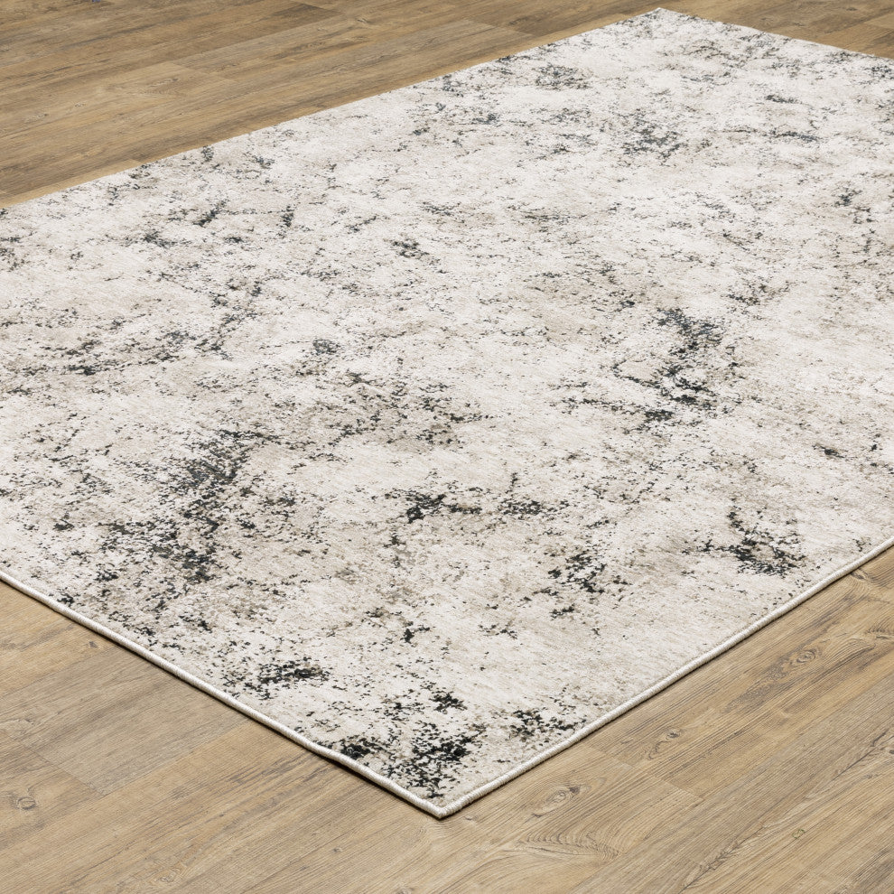 Noble Distressed Abstract Ivory/ Grey Indoor Area Rug, Ivory, 3'3"x5'