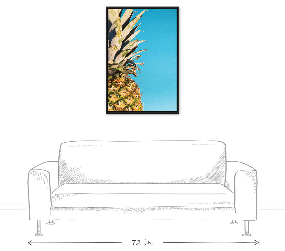 Large Pineapple Blue 24x36 Black Floating Framed Canvas