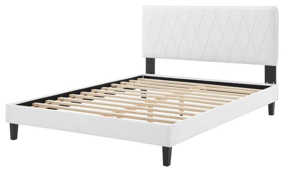 Platform Bed Frame, King Size, Velvet, White, Modern Contemporary, Bedroom