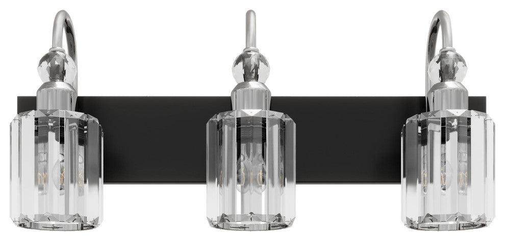 Modern Chrome 3-Light Bathroom Vanity Lighting with Cylinder Textured Glass