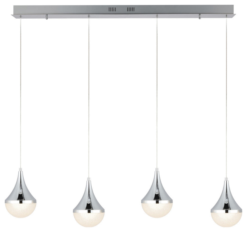 Elyse Teardrop 3-Light Iron/Acrylic Linear Pendant, Chrome/White, Width: 47"
