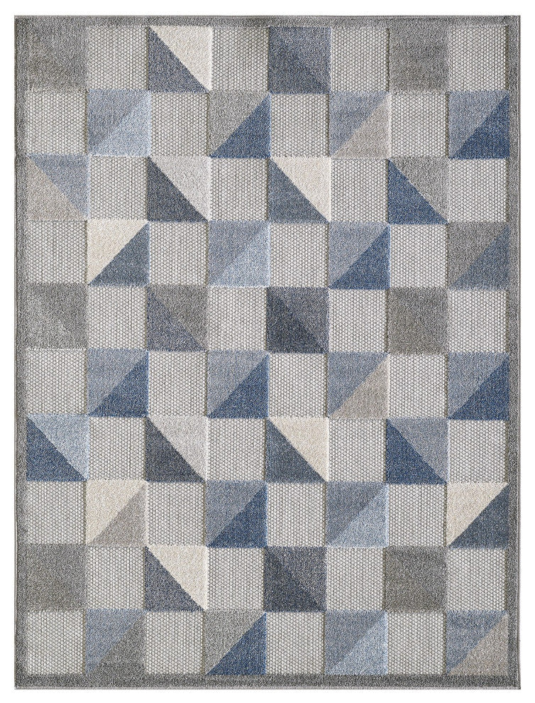 7"x9" Blue Gray Triangle Indoor Outdoor Area Rug