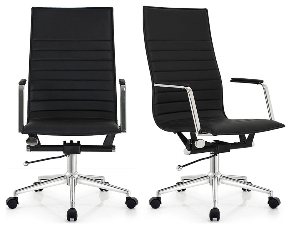 Set of 2 High Back Home Office Chair Upholstered PU Leather Armchair, Black