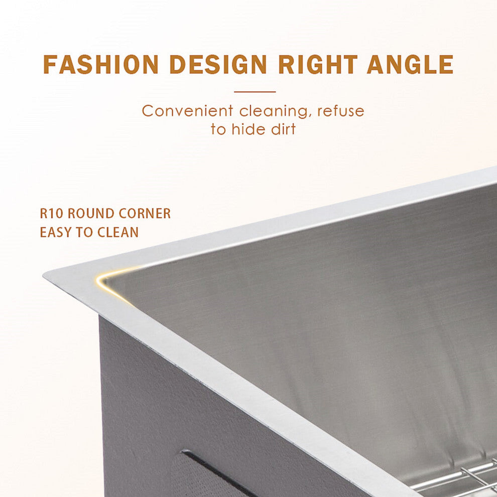 30" Stainless Steel Farmhouse Kitchen Sink 16 Gauge Single-Bowl Sink R10 Corner