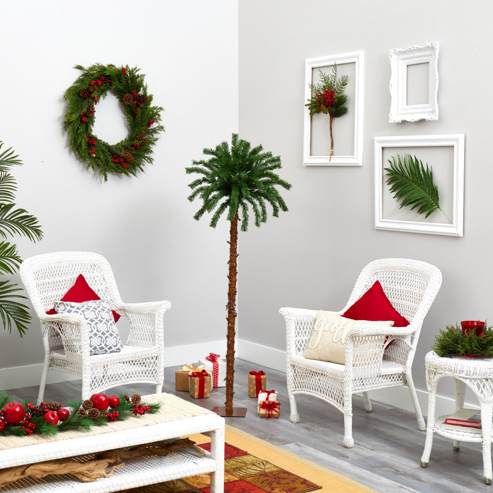 Nearly Natural 5ï¿½ Christmas Palm Artificial Tree with 150 Warm White LED Lights
