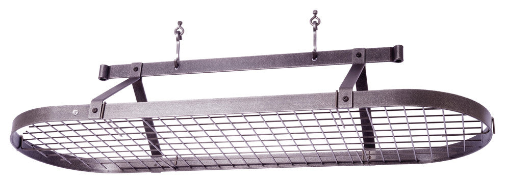 Handcrafted 60" French Oval Ceiling Pot Rack w 30 Hooks Hammered Steel
