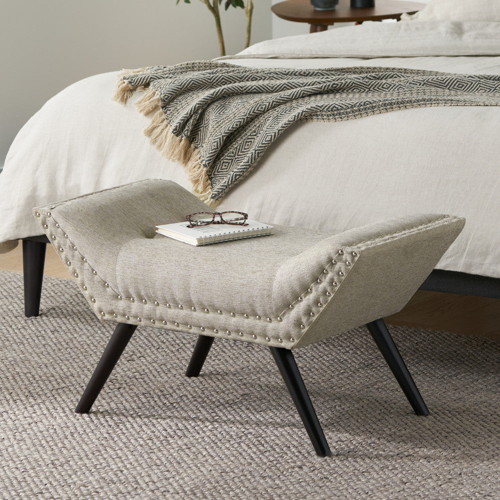 Hariata Contemporary Fabric Tufted Ottoman Bench, Beige