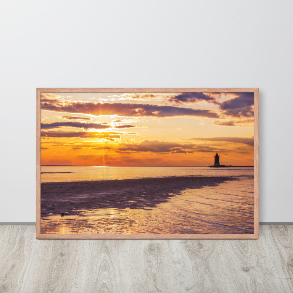 Cape Henlopen at Sunset Coastal Landscape Framed Photo Paper Wall Art Prints, Red Oak, 24" X 36"