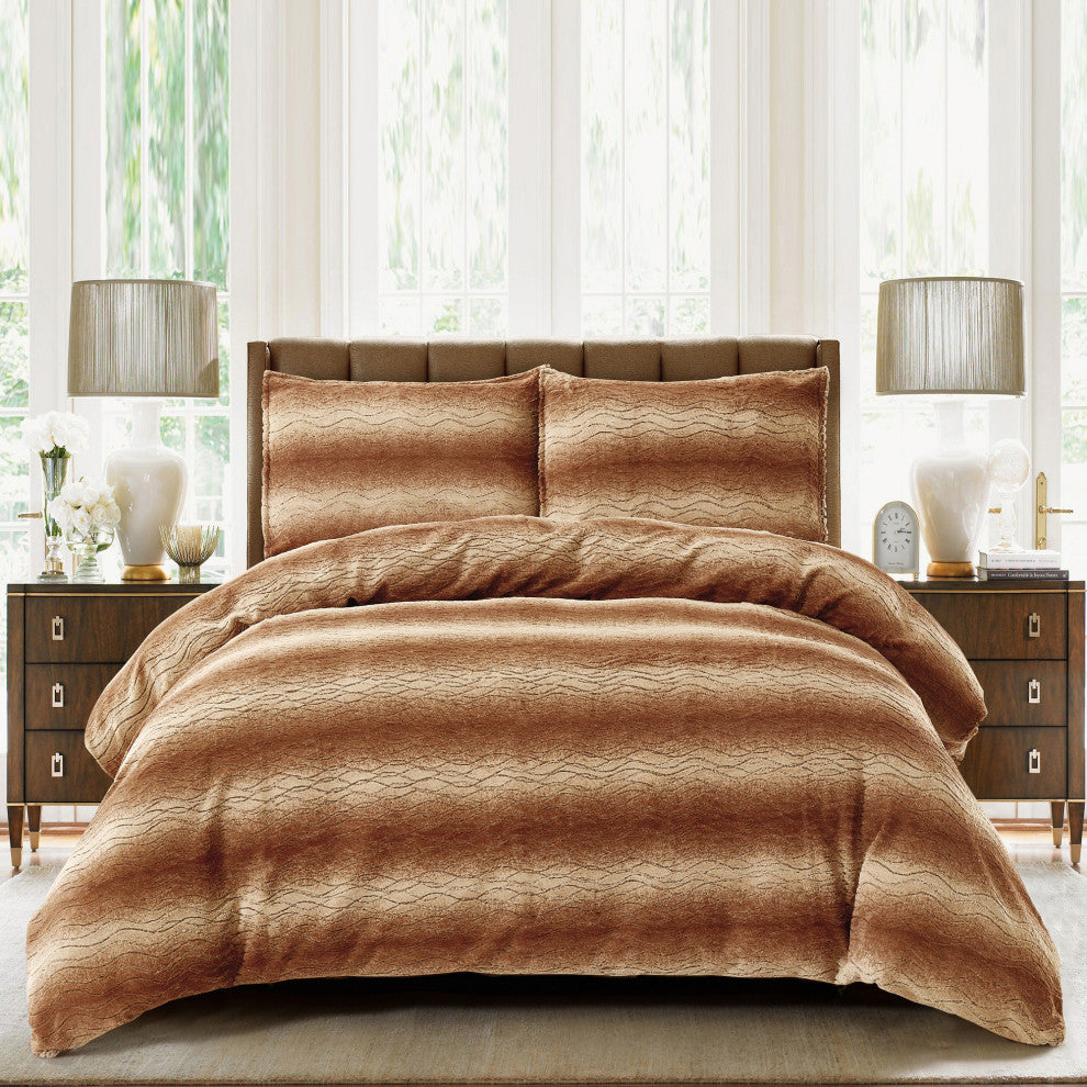 3 Piece Faux Fur Set Duvet, Leilani, 92" X 90