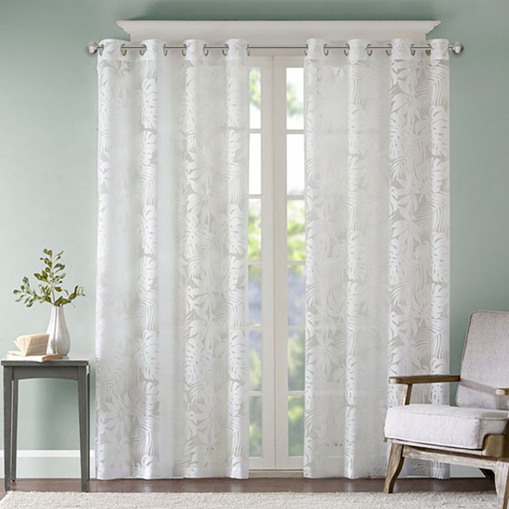 Madison Park Leilani Palm Leaf Burnout Window Sheer, White