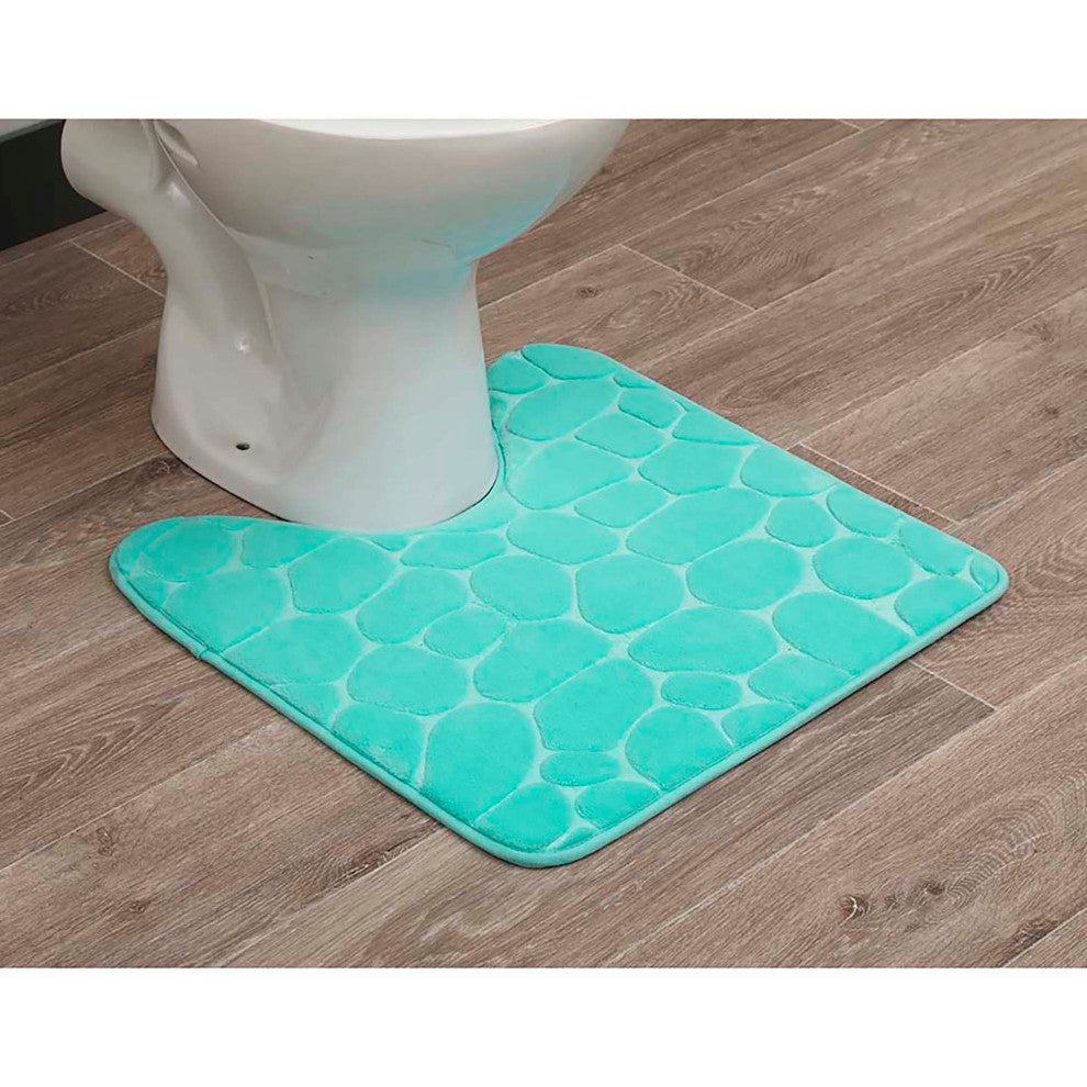 Bath Rug Memory Foam Mat 3D Pebble, Aqua Blue, Contour Rug 20"x20"