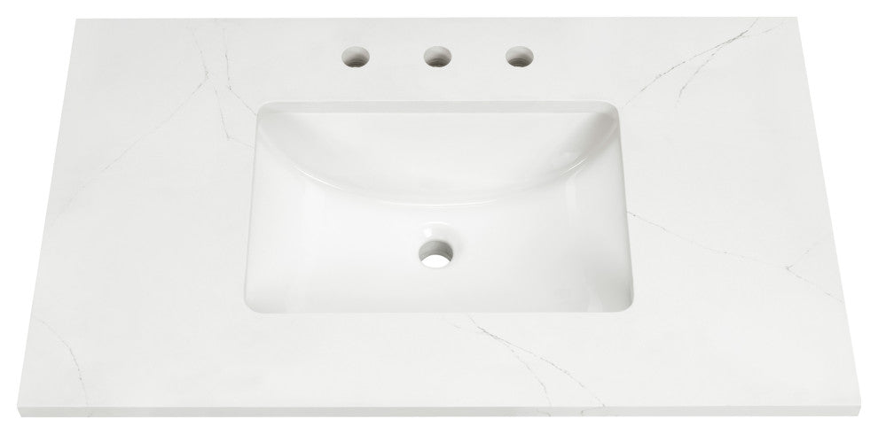 Markham Bathroom Vanity, Walnut/Satin Brass, 36", Calacatta Quartz Top