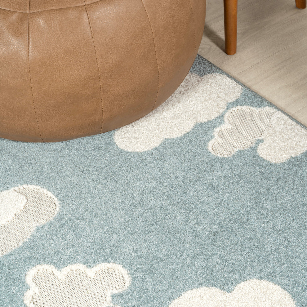 High-low Youth Cloud Scandi Rug Blue/Ivory 4 ft x 6 ft Indoor/Outdoor Area Rug