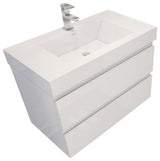36" Wall Mount Vanity with Reinforced Acrylic Sink, High Gloss White