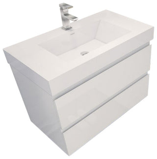 36" Wall Mount Vanity with Reinforced Acrylic Sink, High Gloss White