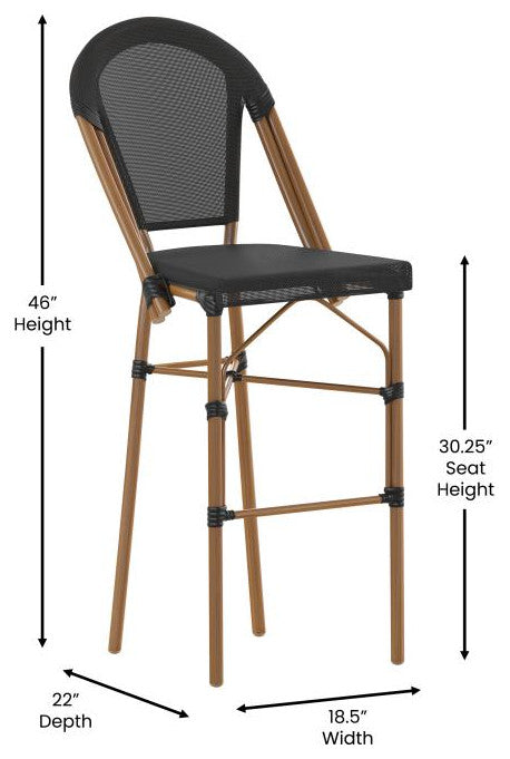 Marseille Stackable Indoor/Outdoor Bistro 30" High Barstool, Commercial Grade, Black/Natural Frame