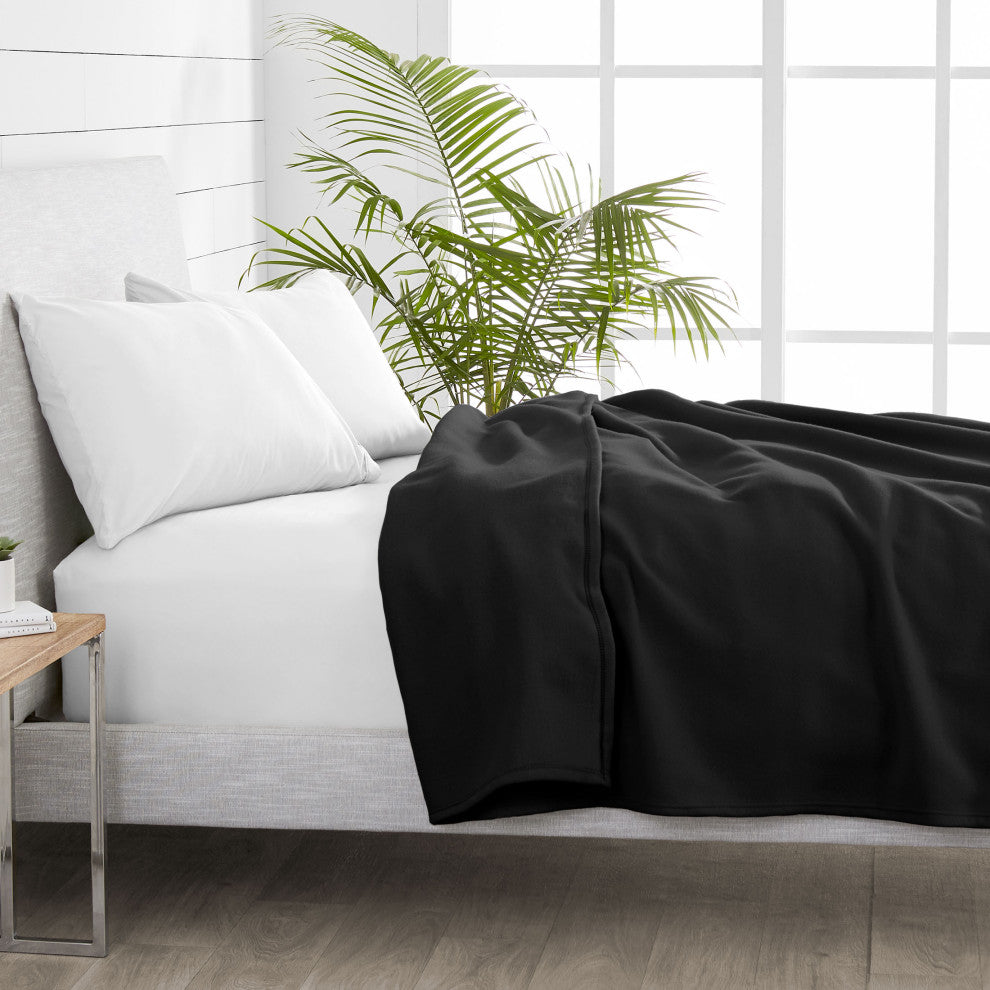 Bare Home Polar Fleece Lightweight Blanket, Black, Full / Queen