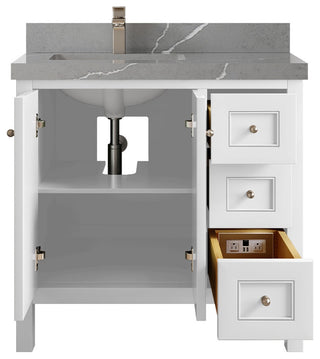 Nashville 36" Left Offset Bath Vanity, White 2" Piatra Gray