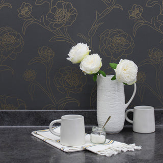 Peonies Peel and Stick Wallpaper, Noir