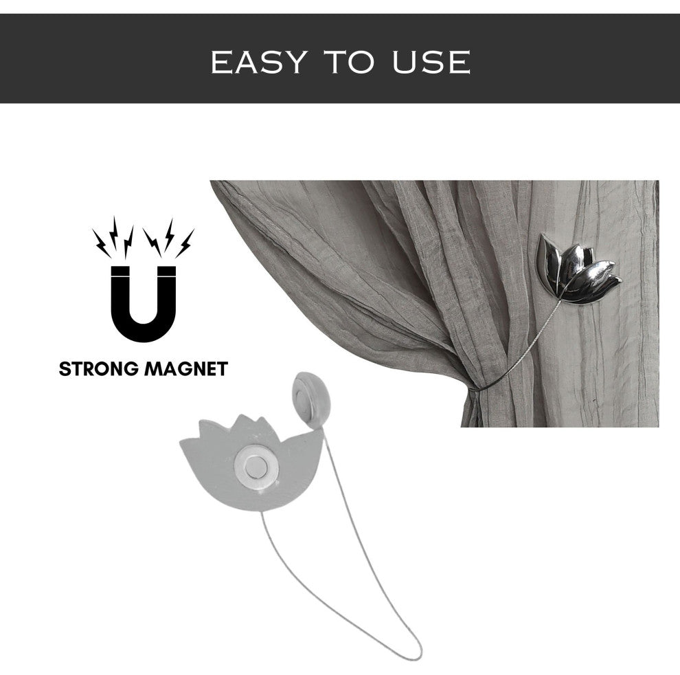 Magnetic Tulip Curtain Tieback "“ Elegant Resin Design with Strong Magnet, Chrome, Pack of 1