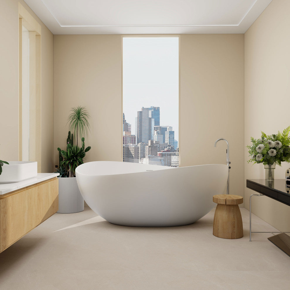 63" Wave-Shaped Stone Resin Matte Freestanding Bathtub, White