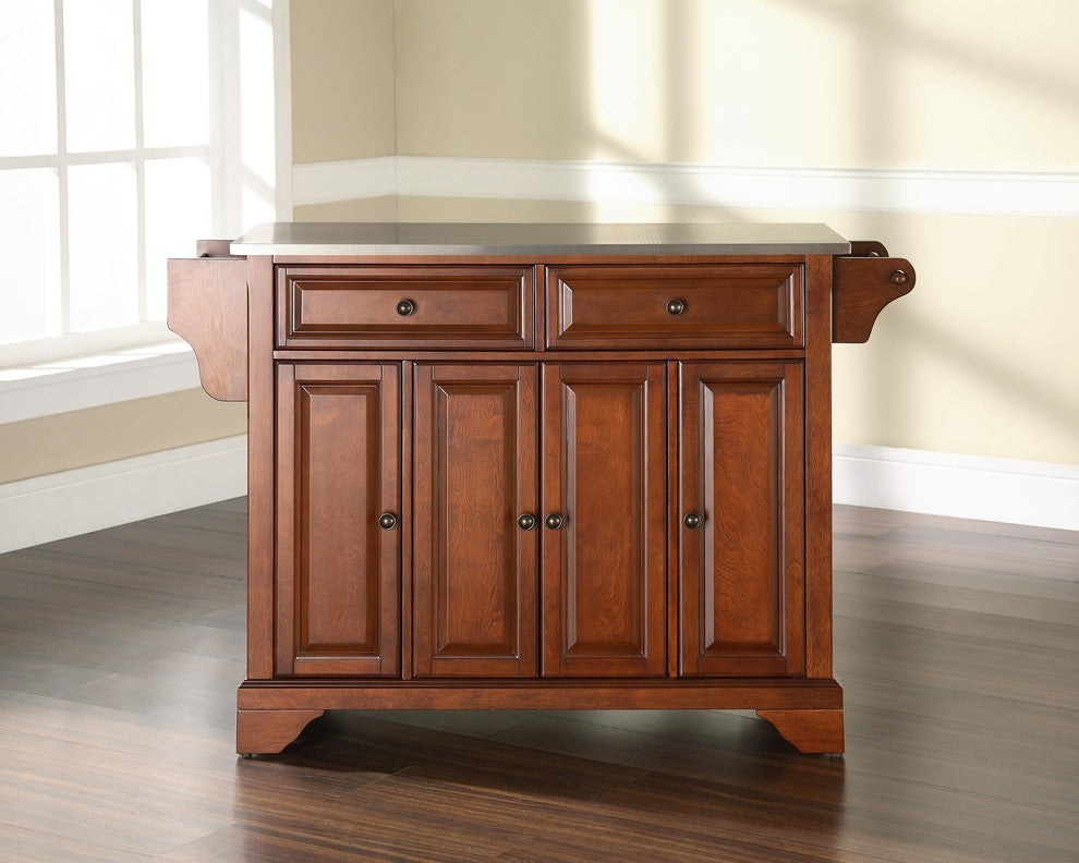 LaFayette Stainless Steel Top Kitchen Island, Classic Cherry Finish