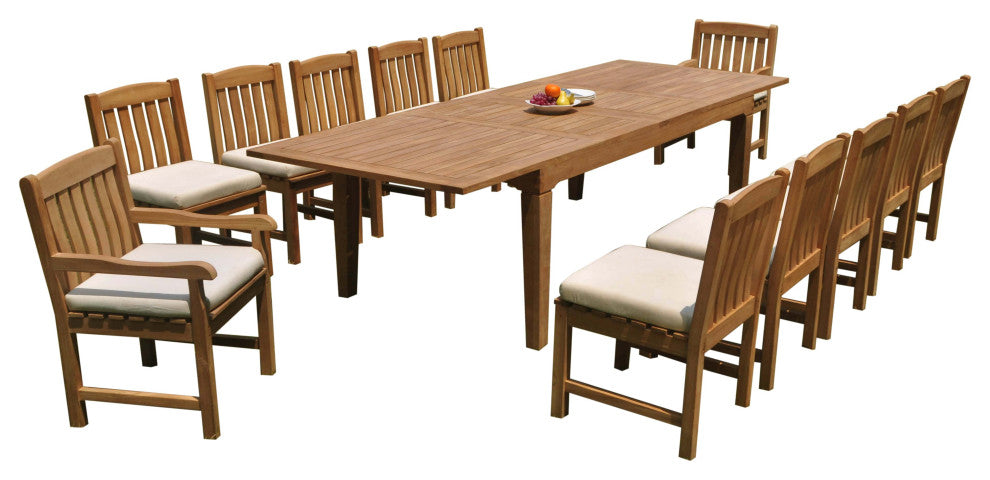 13-Piece Outdoor Teak Dining Patio Set: 122" Rectangle Table, 12 Devon Chairs