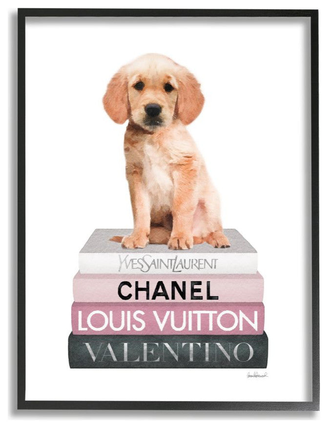 Adorable Puppy Sitting on Glam Fashion Books11x14