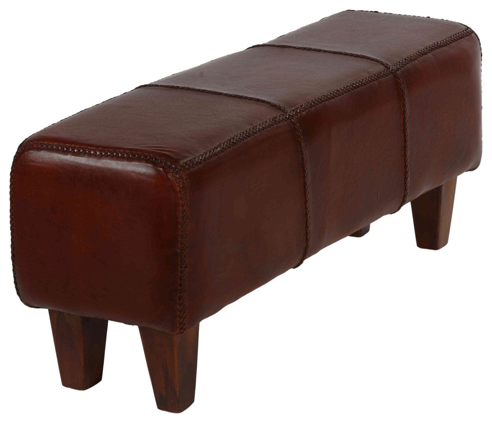 Bare Decor Morgan Large Bench Genuine 100% Leather, Brown