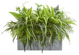 Mixed Greens and Fern Artificial in Stone Planter