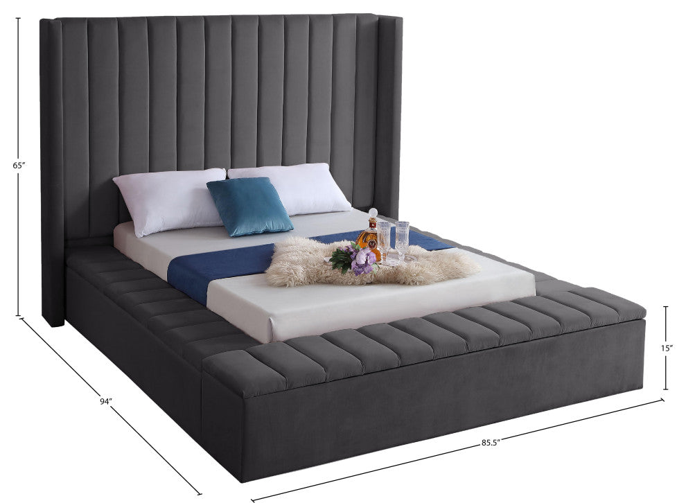 Kiki Velvet Bed, Gray, Full