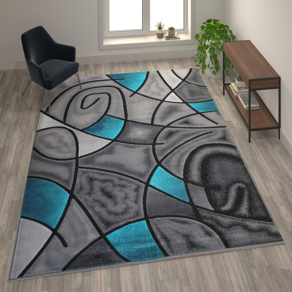 Jubilee Collection Modern Abstract Pattern Area Rug, Turquoise, 8' X 10'