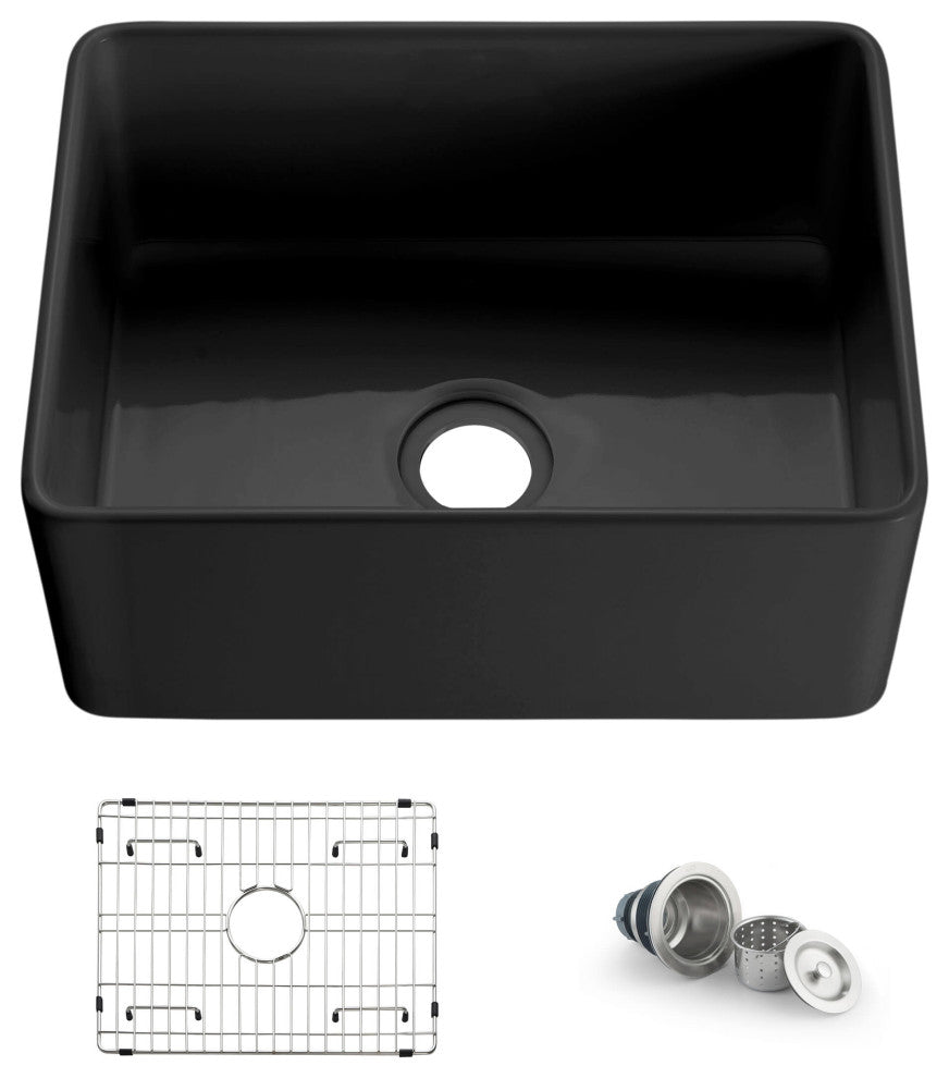 Pure 24" Fireclay Kitchen Farmhouse Apron Front Single Bowl Sink, Matte Black