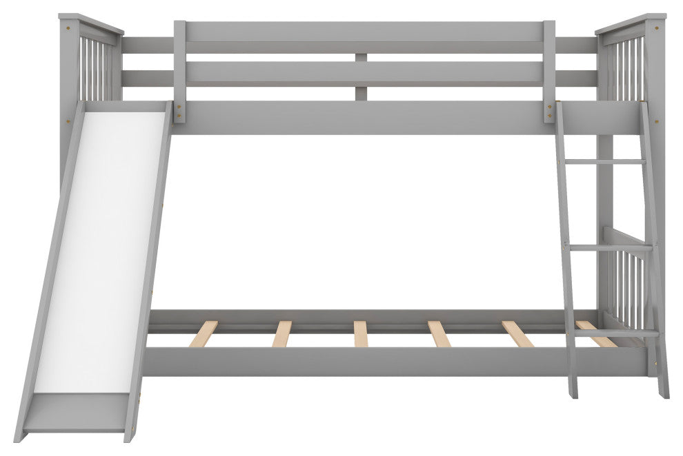 Gewnee Wood Twin Over Twin Bunk Bed with Slide and Ladder in Gray