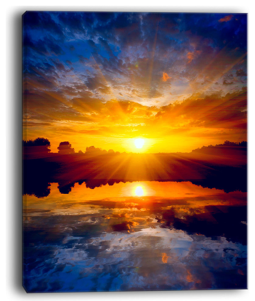 "Bright Yellow Sunset Over Lake" Canvas Print30"x40"