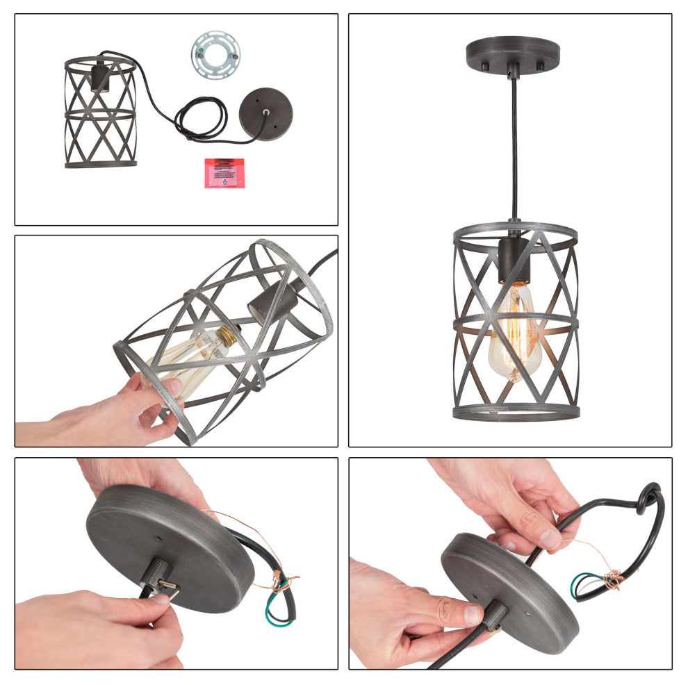 LALUZ 6-in Black Sweep Silver Industrial Mini Pendant Light