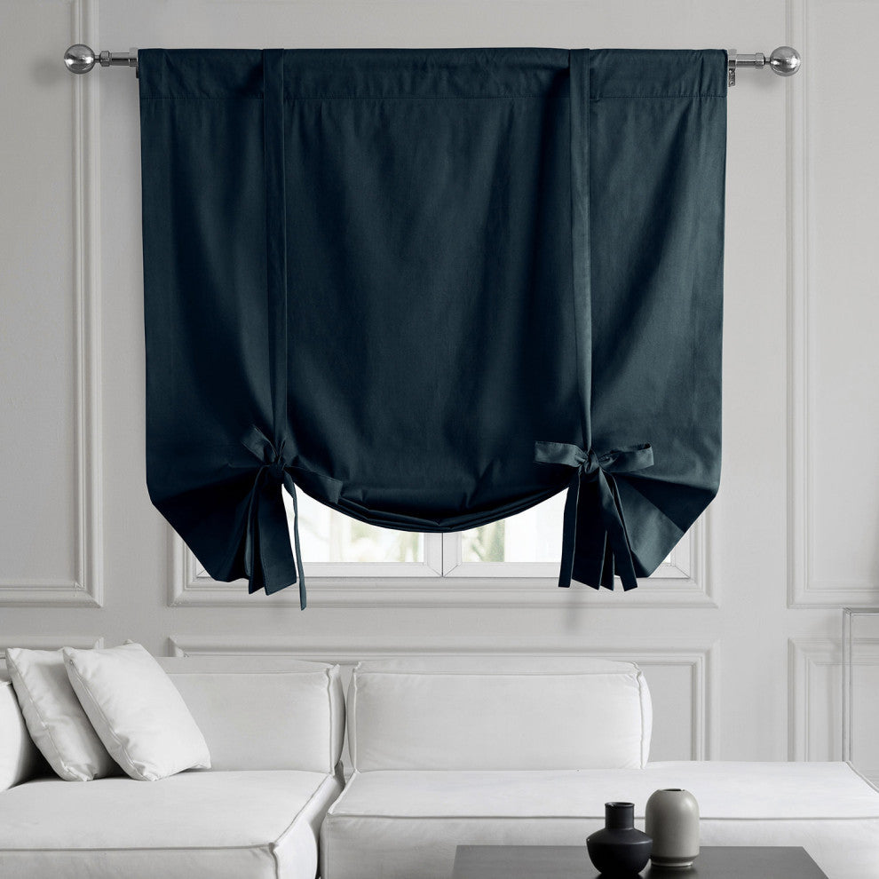 Solid Cotton Tie-Up Window Shade Single Panel, 46W x 63L, Polo Navy, 46w X 63l