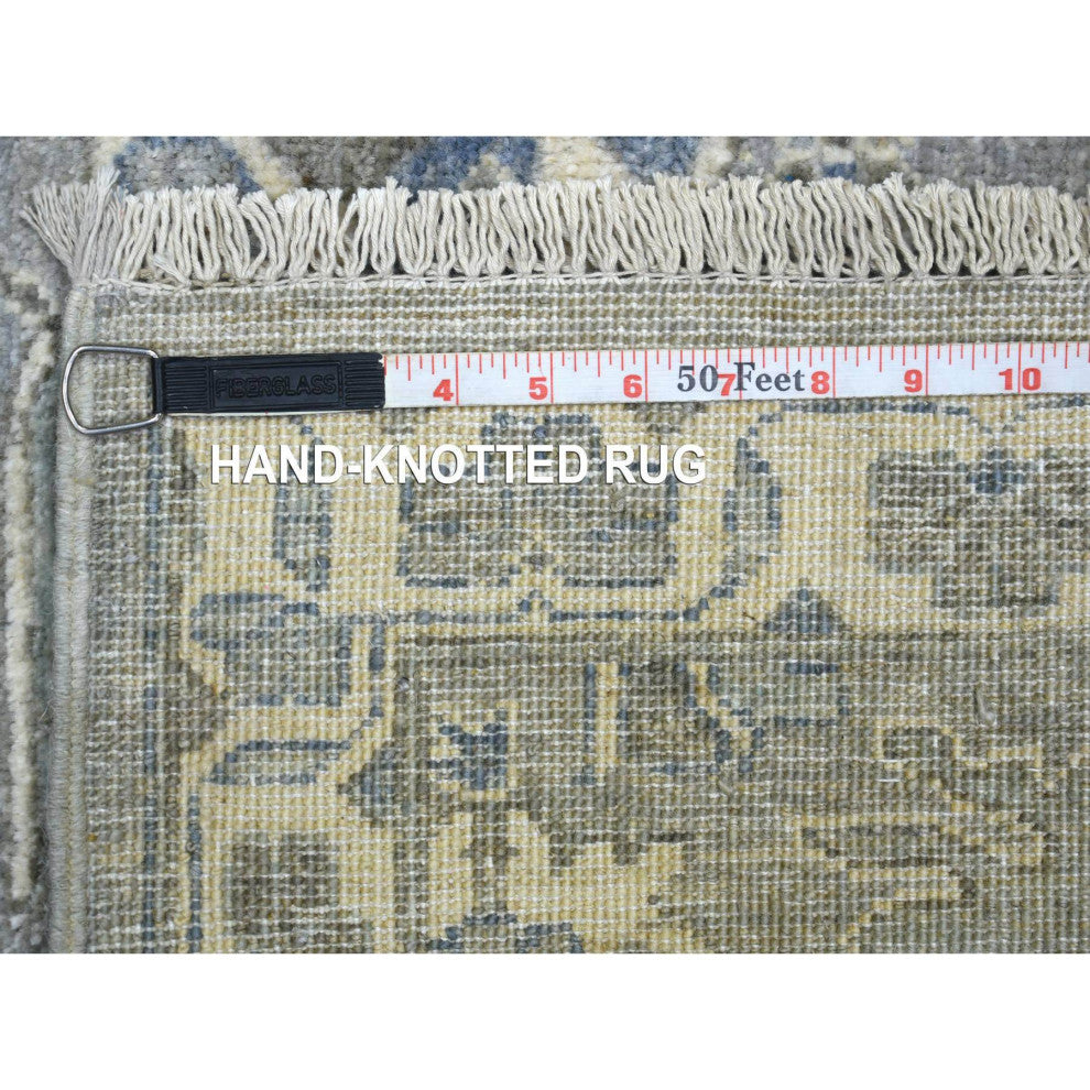 Light Gray Pure Wool Hand Knotted Fine Peshawar Runner Oriental Rug, 2'6"x9'9"