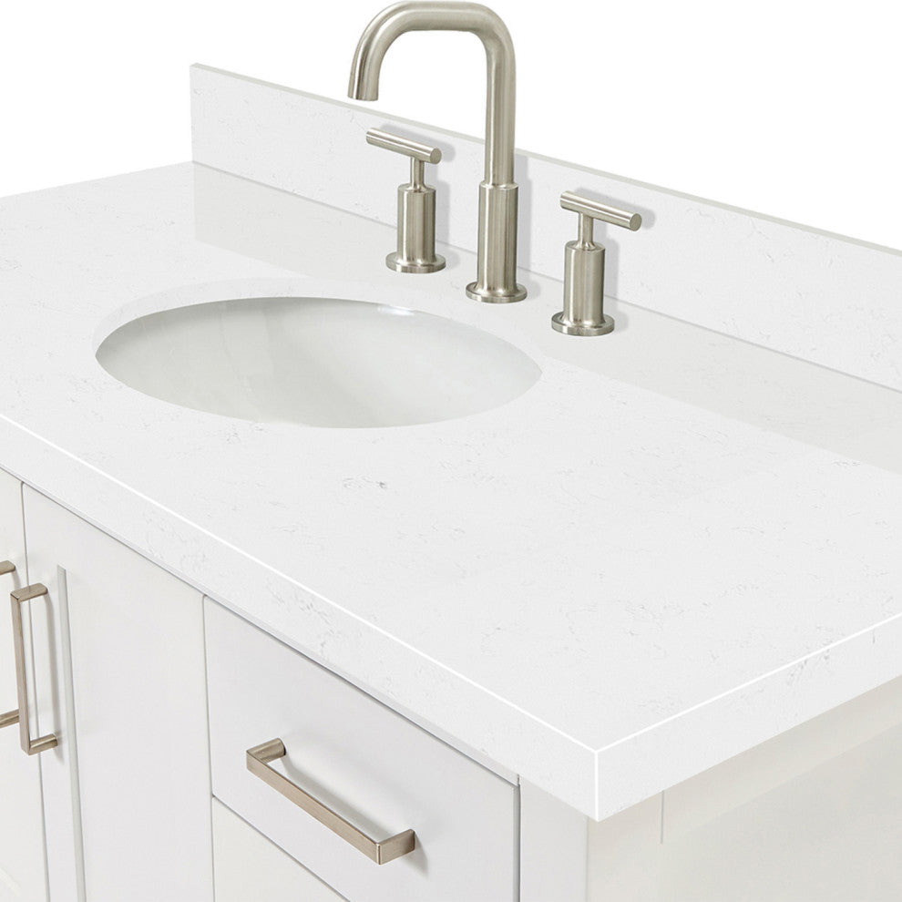 Ariel Magnolia 36"  Single Oval Sink Vanity, Carrara Quartz, White