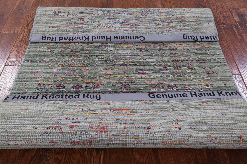 4' 1" X 6' 2" Modern Hand Knotted Wool and Silk Rug Q11843